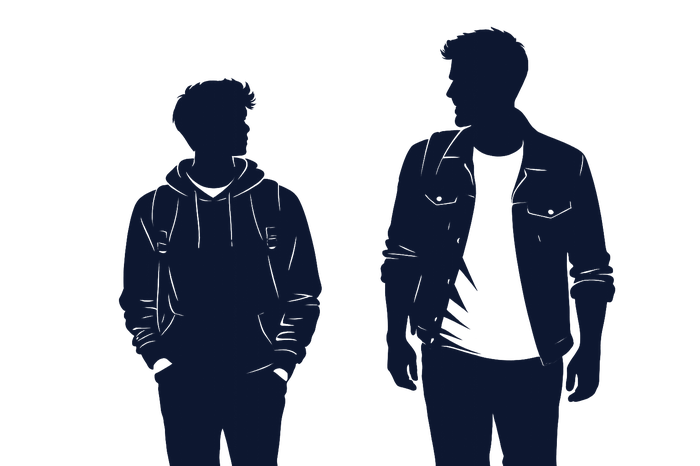 Illustration: Betreuungsperson begleitet einen Jugendlichen