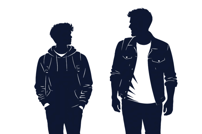 Illustration: Betreuungsperson begleitet einen Jugendlichen